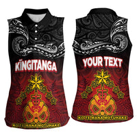 Personalised The Kingitanga - Maori King Movement Women Sleeveless Polo Shirt Ko Te Mana Motuhake Emblem with Silver Ferns and Polynesian Art Tattoo