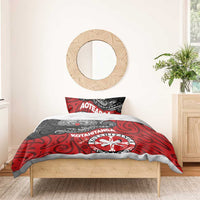 Maori Kotahitanga Bedding Set Aotearoa Spirit with Maori Mask and Polynesian Art Tattoo