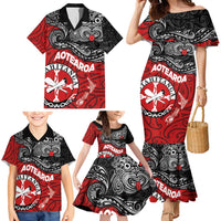 Maori Kotahitanga Family Matching Mermaid Dress and Hawaiian Shirt Aotearoa Spirit with Maori Mask and Polynesian Art Tattoo