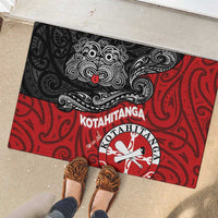 Maori Kotahitanga Rubber Doormat Aotearoa Spirit with Maori Mask and Polynesian Art Tattoo