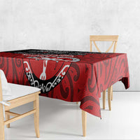 Maori Kotahitanga Tablecloth Aotearoa Spirit with Maori Mask and Polynesian Art Tattoo