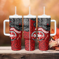 Maori Kotahitanga Tumbler With Handle Aotearoa Spirit with Maori Mask and Polynesian Art Tattoo LT03