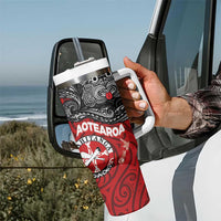 Maori Kotahitanga Tumbler With Handle Aotearoa Spirit with Maori Mask and Polynesian Art Tattoo LT03