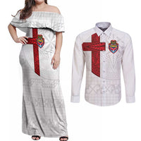 Custom Tonga Ngatu Art Rugby Mate Ma'a Couples Matching Off Shoulder Maxi Dress and Long Sleeve Button Shirt - Polynesian Pride