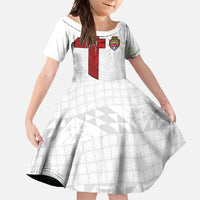 Custom Tonga Ngatu Art Rugby Mate Ma'a Family Matching Long Sleeve Bodycon Dress and Hawaiian Shirt LT03 Daughter's Dress White - Polynesian Pride