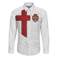 Custom Tonga Ngatu Art Rugby Mate Ma'a Family Matching Long Sleeve Bodycon Dress and Hawaiian Shirt LT03 Dad's Shirt - Long Sleeve White - Polynesian Pride