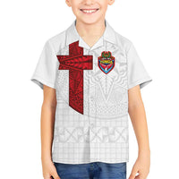 Custom Tonga Ngatu Art Rugby Mate Ma'a Family Matching Long Sleeve Bodycon Dress and Hawaiian Shirt LT03 Son's Shirt White - Polynesian Pride