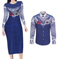 Custom Samoa Rugby Couples Matching Long Sleeve Bodycon Dress and Long Sleeve Button Shirt Pacific Motifs - Polynesian Pride