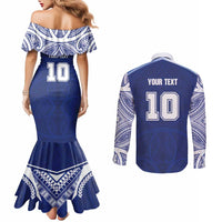 Custom Samoa Rugby Couples Matching Mermaid Dress and Long Sleeve Button Shirt Pacific Motifs - Polynesian Pride