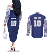 Custom Samoa Rugby Couples Matching Off The Shoulder Long Sleeve Dress and Long Sleeve Button Shirt Pacific Motifs - Polynesian Pride