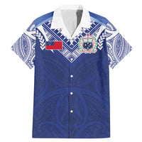 Custom Samoa Rugby Family Matching Mermaid Dress and Hawaiian Shirt Pacific Motifs LT03 Dad's Shirt - Short Sleeve Blue - Polynesian Pride