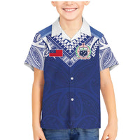 Custom Samoa Rugby Family Matching Mermaid Dress and Hawaiian Shirt Pacific Motifs LT03 Son's Shirt Blue - Polynesian Pride