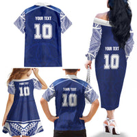 Custom Samoa Rugby Family Matching Off The Shoulder Long Sleeve Dress and Hawaiian Shirt Pacific Motifs LT03 - Polynesian Pride