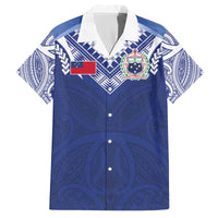 Custom Samoa Rugby Family Matching Off The Shoulder Long Sleeve Dress and Hawaiian Shirt Pacific Motifs LT03 Dad's Shirt - Short Sleeve Blue - Polynesian Pride