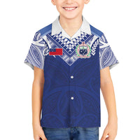 Custom Samoa Rugby Family Matching Off The Shoulder Long Sleeve Dress and Hawaiian Shirt Pacific Motifs LT03 Son's Shirt Blue - Polynesian Pride