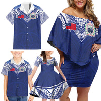 Custom Samoa Rugby Family Matching Off Shoulder Short Dress and Hawaiian Shirt Pacific Motifs - Polynesian Pride