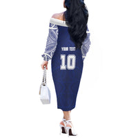 Custom Samoa Rugby Off The Shoulder Long Sleeve Dress Pacific Motifs - Polynesian Pride