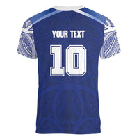 Custom Samoa Rugby Women V-Neck T-Shirt Pacific Motifs - Polynesian Pride