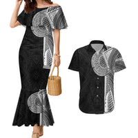 Samoan Tatau Couples Matching Mermaid Dress and Hawaiian Shirt Art Tribal Traditional Tattoos LT03 Black - Polynesian Pride
