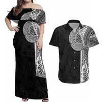 Samoan Tatau Couples Matching Off Shoulder Maxi Dress and Hawaiian Shirt Art Tribal Traditional Tattoos - Polynesian Pride