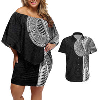 Samoan Tatau Couples Matching Off Shoulder Short Dress and Hawaiian Shirt Art Tribal Traditional Tattoos - Polynesian Pride