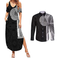 Samoan Tatau Couples Matching Summer Maxi Dress and Long Sleeve Button Shirt Art Tribal Traditional Tattoos - Polynesian Pride