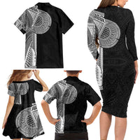 Samoan Tatau Family Matching Long Sleeve Bodycon Dress and Hawaiian Shirt Art Tribal Traditional Tattoos - Polynesian Pride