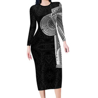 Samoan Tatau Family Matching Long Sleeve Bodycon Dress and Hawaiian Shirt Art Tribal Traditional Tattoos - Polynesian Pride
