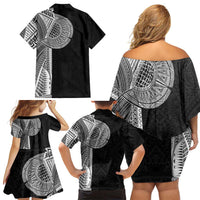 Samoan Tatau Family Matching Off Shoulder Short Dress and Hawaiian Shirt Art Tribal Traditional Tattoos - Polynesian Pride