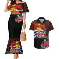 Kiribati Flag and Fireworks Couples Matching Mermaid Dress and Hawaiian Shirt First Place Welcome the New Year LT03 Black - Polynesian Pride