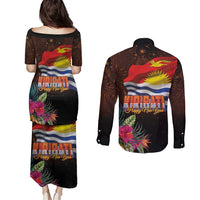 Kiribati Flag and Fireworks Couples Matching Puletasi and Long Sleeve Button Shirt First Place Welcome the New Year LT03 - Polynesian Pride