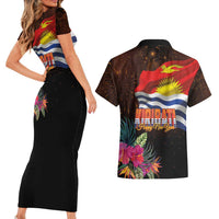 Kiribati Flag and Fireworks Couples Matching Short Sleeve Bodycon Dress and Hawaiian Shirt First Place Welcome the New Year - Polynesian Pride