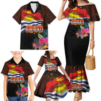 Kiribati Flag and Fireworks Family Matching Mermaid Dress and Hawaiian Shirt First Place Welcome the New Year - Polynesian Pride