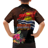 Kiribati Flag and Fireworks Family Matching Off The Shoulder Long Sleeve Dress and Hawaiian Shirt First Place Welcome the New Year - Polynesian Pride