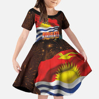 Kiribati Flag and Fireworks Family Matching Off Shoulder Maxi Dress and Hawaiian Shirt First Place Welcome the New Year - Polynesian Pride