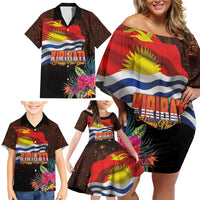 Kiribati Flag and Fireworks Family Matching Off Shoulder Short Dress and Hawaiian Shirt First Place Welcome the New Year - Polynesian Pride