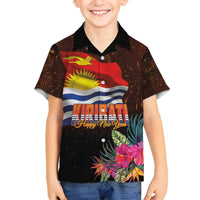 Kiribati Flag and Fireworks Family Matching Off Shoulder Short Dress and Hawaiian Shirt First Place Welcome the New Year - Polynesian Pride