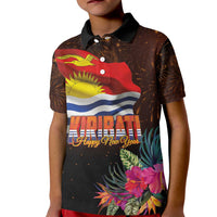 Kiribati Flag and Fireworks Kid Polo Shirt First Place Welcome the New Year LT03 Kid Black - Polynesian Pride
