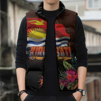 Kiribati Flag and Fireworks Sleeveless Puffer Jacket First Place Welcome the New Year - Polynesian Pride
