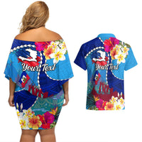 Personalised Haiti 220th Anniversary Independence Day Couples Matching Off Shoulder Short Dress and Hawaiian Shirt Ayiti Flower with Polynesian Pattern LT03 - Polynesian Pride
