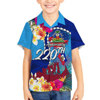 Personalised Haiti 220th Anniversary Independence Day Family Matching Summer Maxi Dress and Hawaiian Shirt Ayiti Flower with Polynesian Pattern LT03 Son's Shirt Blue - Polynesian Pride