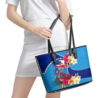 Personalised Haiti 220th Anniversary Independence Day Leather Tote Bag Ayiti Flower with Polynesian Pattern LT03 - Polynesian Pride