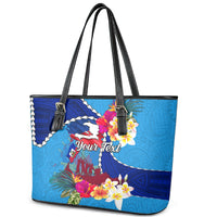Personalised Haiti 220th Anniversary Independence Day Leather Tote Bag Ayiti Flower with Polynesian Pattern LT03 - Polynesian Pride