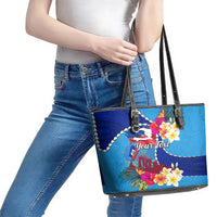 Personalised Haiti 220th Anniversary Independence Day Leather Tote Bag Ayiti Flower with Polynesian Pattern LT03 - Polynesian Pride