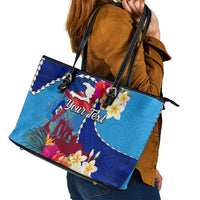 Personalised Haiti 220th Anniversary Independence Day Leather Tote Bag Ayiti Flower with Polynesian Pattern LT03 - Polynesian Pride