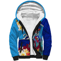 Personalised Haiti 220th Anniversary Independence Day Sherpa Hoodie Ayiti Flower with Polynesian Pattern LT03 Unisex Blue - Polynesian Pride