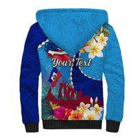 Personalised Haiti 220th Anniversary Independence Day Sherpa Hoodie Ayiti Flower with Polynesian Pattern LT03 - Polynesian Pride