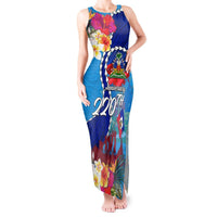 Personalised Haiti 220th Anniversary Independence Day Tank Maxi Dress Ayiti Flower with Polynesian Pattern LT03 Women Blue - Polynesian Pride