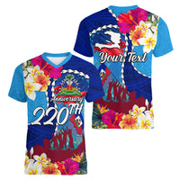 Personalised Haiti 220th Anniversary Independence Day Women V Neck T Shirt Ayiti Flower with Polynesian Pattern LT03 - Polynesian Pride