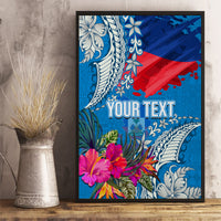 Personalised Haiti Coat Of Arms Canvas Wall Art Repiblik d Ayiti Tropical Flower Blue Polynesian Pattern LT03 - Polynesian Pride